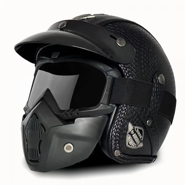 Retro Helmet Motorcycle Open Face Helmets PU Leather Casco Moto Helmet Vintage Capacete De Moto Motorcycle Equipments ECE DOT