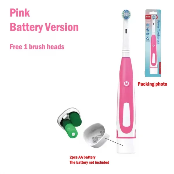 Sonic Electric Toothbrush Rounded 3D Vibrate Teeth Brush Rotation Gum Care Soft Bristle Heads Battery Power Teeth Whitening