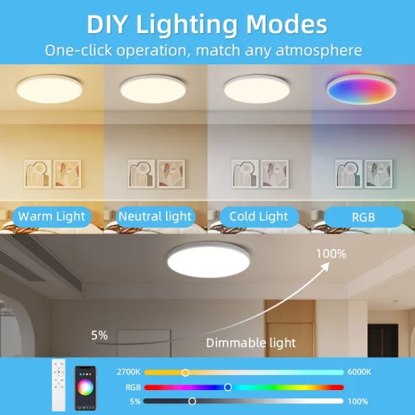 Smart lamp Led RGB Ceiling Light 24W Dimmable 110V-265V Ultra Thin Bluetooth APP Control Lamps for room led light Global version