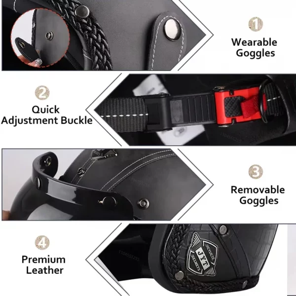 Retro Helmet Motorcycle Open Face Helmets PU Leather Casco Moto Helmet Vintage Capacete De Moto Motorcycle Equipments ECE DOT