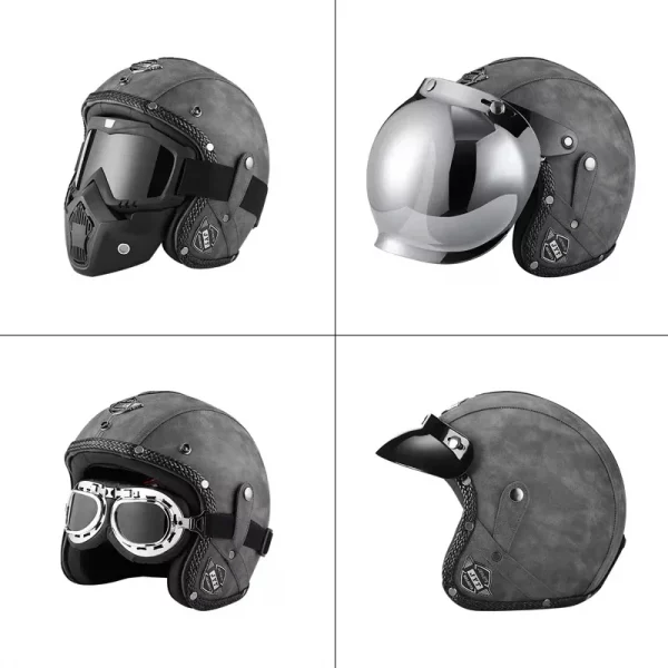 Retro Helmet Motorcycle Open Face Helmets PU Leather Casco Moto Helmet Vintage Capacete De Moto Motorcycle Equipments ECE DOT