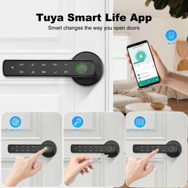S617a3eeeb3a64bedbfa67727e777e74dO.webp Smart Lock For Main Door Tuya Smart Home Fingerprint Electronic Door Lock APP Remote Unlocking Residential Automation With Alexa