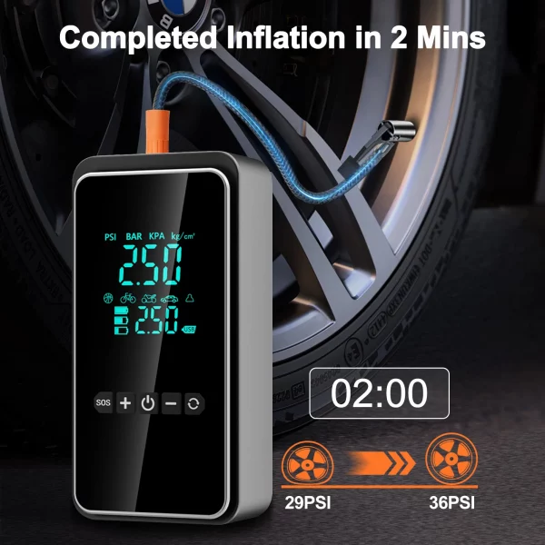 S65bdaec844d4492eb90935b2130c1e16x.webp Wireless Car Air Pump Portable Air Compressor for Car Motorcycle Bicycle Ball 150PSI Electric Tire Inflator with Digital Display
