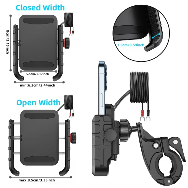 Motorcycle Phone Mount with  Charger USB C 20W Fast Charging Port Waterproof Motorcycle Cell Phone Holder Cradle