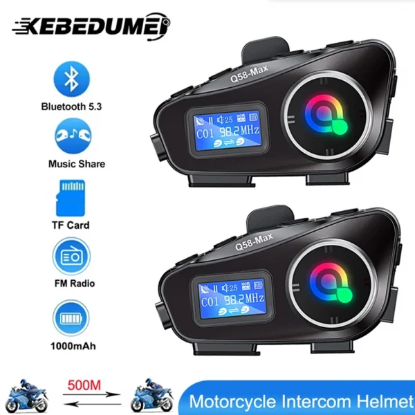 Bluetooth Motorcycle Intercom Helmet Headset 1000M Wireless Communication Interphone With Ambient Light Waterproof Headphone
