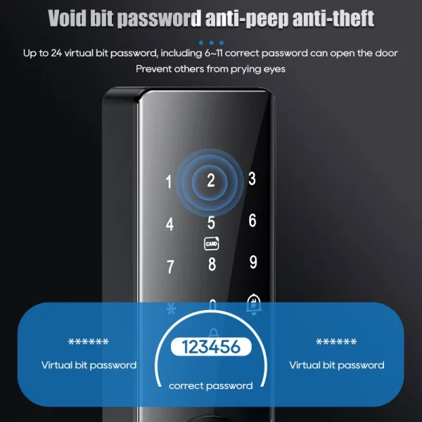 S68883c4015ee43b2ac799fbf903834cc6.webp Smart Electronic Door Lock Fingerprint Biometrics Application Control Smart Card Key Access and USB Emergency Charging Smartlock