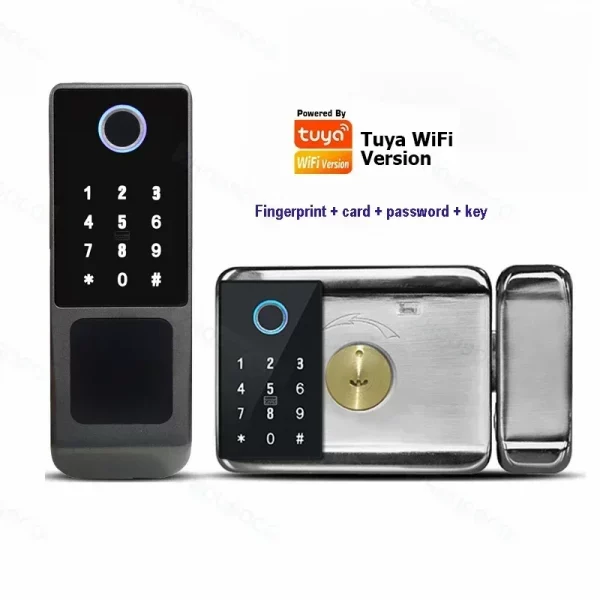S689aa8bb4f604d9f896b35e51dfb2483C.webp Waterproof Outdoor Door Smart Rim Lock Digital WiFi Remote Fingerprint Electric Electronic Smart Door Lock with Tuya TTLock App