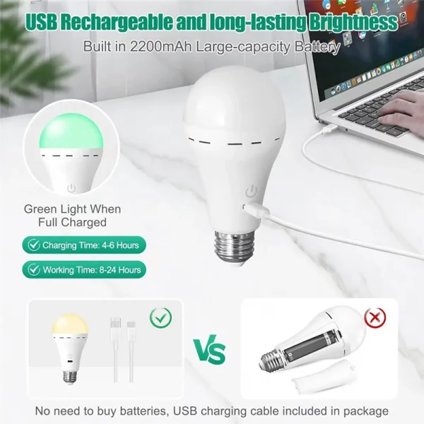 B84B-Smart RGB USB LED Bulb-Rechargeable, Dimmable E27 Bulb With Timing Function Cordless Battery Operated Lighting