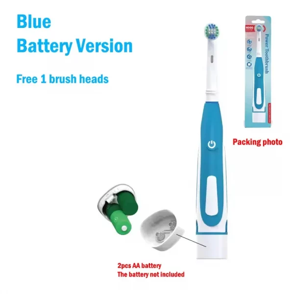 Sonic Electric Toothbrush Rounded 3D Vibrate Teeth Brush Rotation Gum Care Soft Bristle Heads Battery Power Teeth Whitening