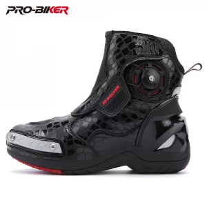 Motorcycle Boots Man Waterproof Studded Boots Hook and Loop Fasteners Wear-Resistant Motorcycle Shoes Anti-Slip Anti-Fall