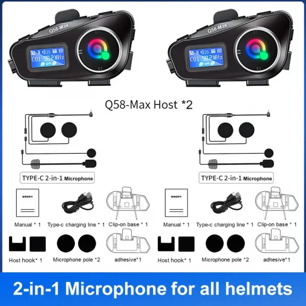 Bluetooth Motorcycle Intercom Helmet Headset 1000M Wireless Communication Interphone With Ambient Light Waterproof Headphone