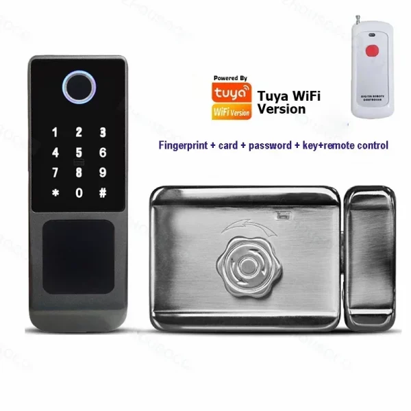 S702d854e702847eaa62bed9b0ce4401dj.webp Waterproof Outdoor Door Smart Rim Lock Digital WiFi Remote Fingerprint Electric Electronic Smart Door Lock with Tuya TTLock App
