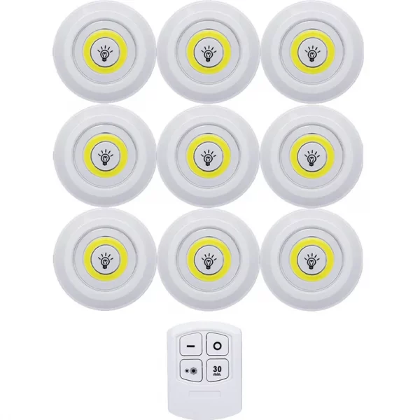 Smart Wireless Led Light Kitchen Under Furniture Dimmable Lamps Bedroom Wardrobe Lighting Round with Remote Control LED Lights