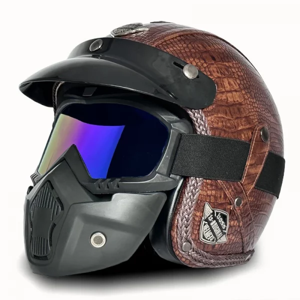 Retro Helmet Motorcycle Open Face Helmets PU Leather Casco Moto Helmet Vintage Capacete De Moto Motorcycle Equipments ECE DOT