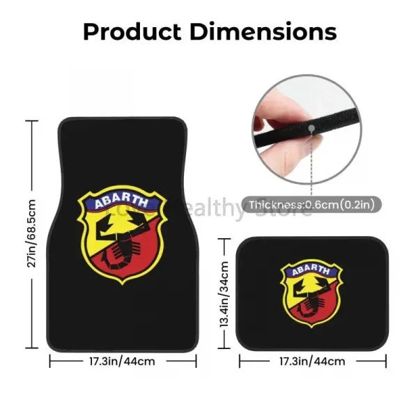 Custom Abarth C Cool Car Floor Mats of 4 Pieces Auto Front and Rear Foot Mats Universal Carpets with Non Slip Rubber Backing