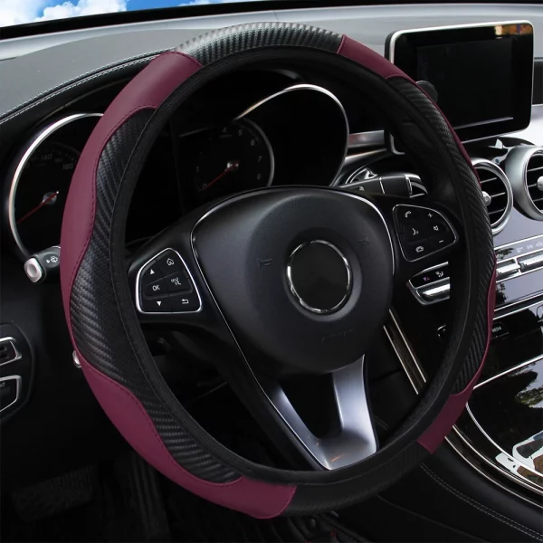 S76de059e533e48daadccab85fe8e648fM.webp Car Steering Wheel Cover Breathable Anti Slip PU Leather Steering Covers Suitable 37-38.5cm Auto Decoration Carbon Fiber