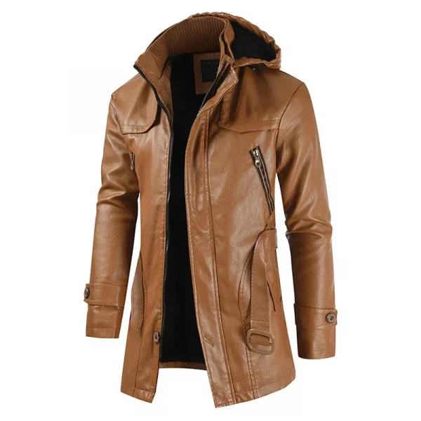 Coat Windproof Clothes Men's Hooded Long Leather coat Men's Leather Motorcycle Leather fashion Winter Korean Fashion Jacket