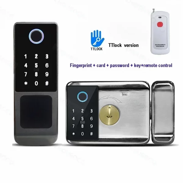 S780b58ec796547be918e93c68728bf82V.webp Waterproof Outdoor Door Smart Rim Lock Digital WiFi Remote Fingerprint Electric Electronic Smart Door Lock with Tuya TTLock App