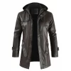 Coat Windproof Clothes Men's Hooded Long Leather coat Men's Leather Motorcycle Leather fashion Winter Korean Fashion Jacket