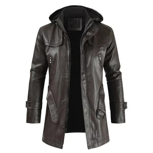 Coat Windproof Clothes Men's Hooded Long Leather coat Men's Leather Motorcycle Leather fashion Winter Korean Fashion Jacket