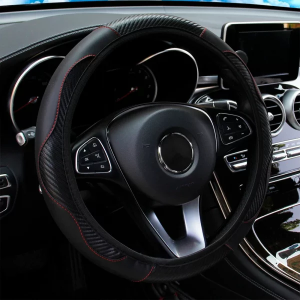 S7a67c94bef0f4dd1bed7794b2443ec444.webp Car Steering Wheel Cover Breathable Anti Slip PU Leather Steering Covers Suitable 38cm