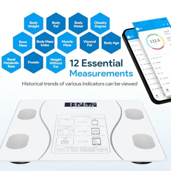 Intelligent, simple and practical Rechargeable mobile digital scale, connected to APP, displaying BMI, body fat and muscle mass