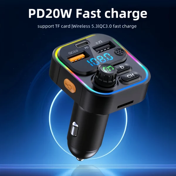 FM Transmitter Bluetooth 5.3 Handsfree Car AUX Radio Modulator MP3 Player with PD20W QC3.0 Fast Charge Adapter Car Accessories