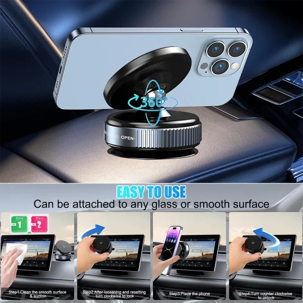 360° Adjustable Vacuum Magnetic Suction Cup Mobile Phone Holder Suitable for Car/Gym/Mirror/Smooth Surface Hands-free Suction