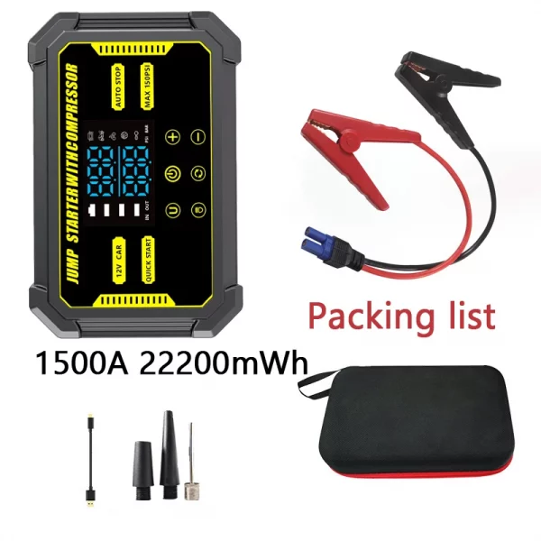 3000A Car Jump Starter 22200mAh/16000mAh 1500A Power Bank 150PSI Pump Air Compressor Emergency Battery Booster Power Bank Start