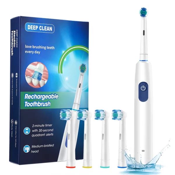 Sonic Electric Toothbrush Rechargeable Rotary Adult Waterproof with Timer 5 Modes & 4 Replaceable Brush Heads for Teeth Cleaning