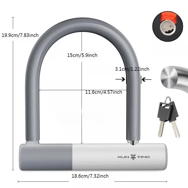 XUNTING Bicycle U lock Anti-theft Heavy Duty Bike Locks Shackle Secyrity Locks Cycling Bike Accessory