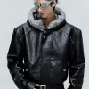 American Style Men's Padded Jackets PU Leather Faux Fur Fleece Thickened Solid Color Loose Male Hooded Warm Coats Tide