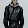 American Style Men's Padded Jackets PU Leather Faux Fur Fleece Thickened Solid Color Loose Male Hooded Warm Coats Tide