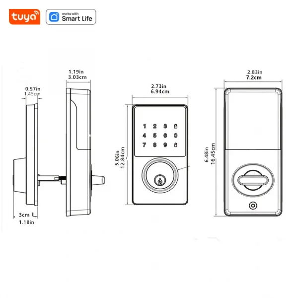 Tuya Smart Home WiFi Lock Keyless Entry Door Lock With Touchscreen Keypad APP Control Waterproof Grade IP54 Low Battery Alert