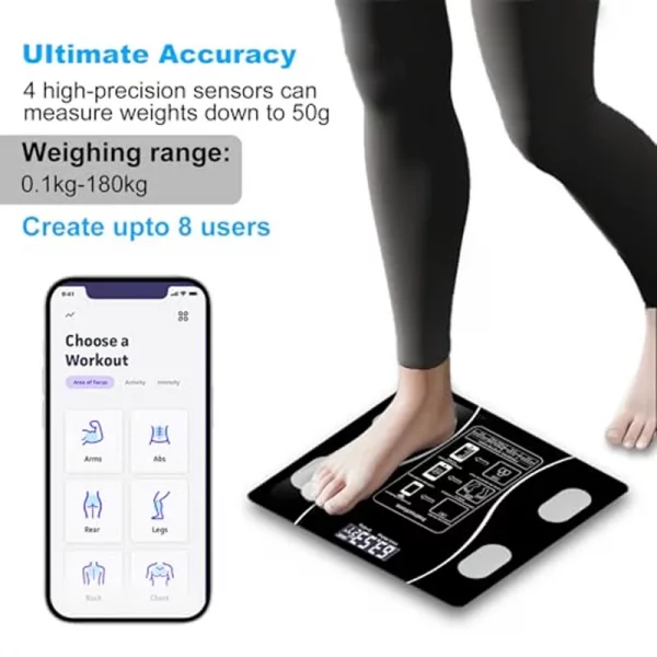 Intelligent, simple and practical Rechargeable mobile digital scale, connected to APP, displaying BMI, body fat and muscle mass
