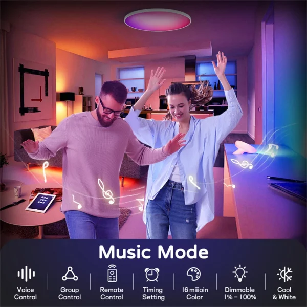 Smart Led Ceiling Light 24W Round Chandelier 30W Audio Music Play APP Bluetooth WIFI Ultra Thin Ceiling Lamp Indoor Lighting