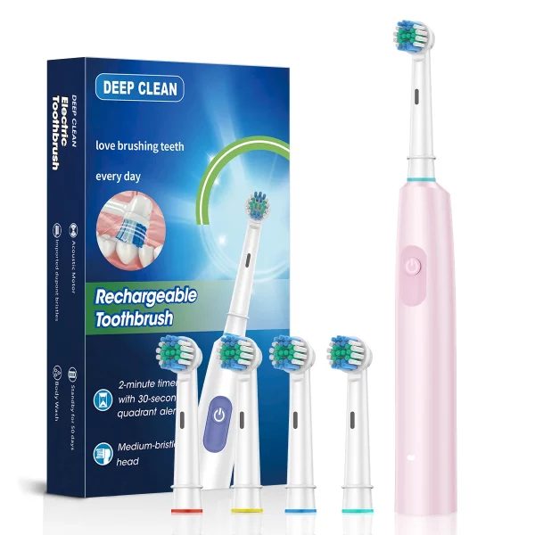 Sonic Electric Toothbrush Rechargeable Rotary Adult Waterproof with Timer 5 Modes & 4 Replaceable Brush Heads for Teeth Cleaning
