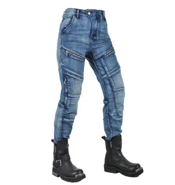 Womens zipper pants Motorcycle jeans Men's high elastic motorcycle riding rider pants Racing pants with protective