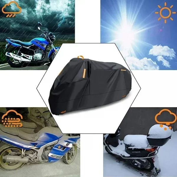 S9afd4423a5884226b63418244b8b1949r.webp Outdoor Motorcycle Cover Waterproof Thickened Polyester Tarpaulin UV Protective Scooter Cover for Motorcycles