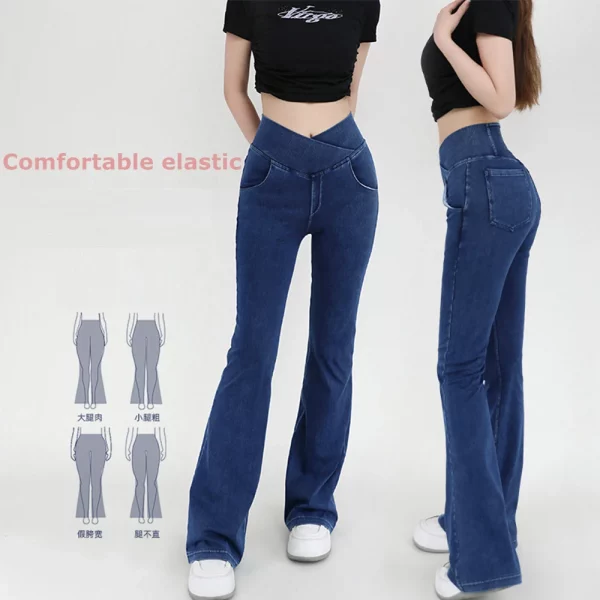S9b38b26fe61a424d836ad660430b338eM.webp Yoga Jeans for Women Denim Pants Sexy Flared Trousers Lady Pants Hip Lifting and Cross Waist Design Indoor Sports Outdoor Flared