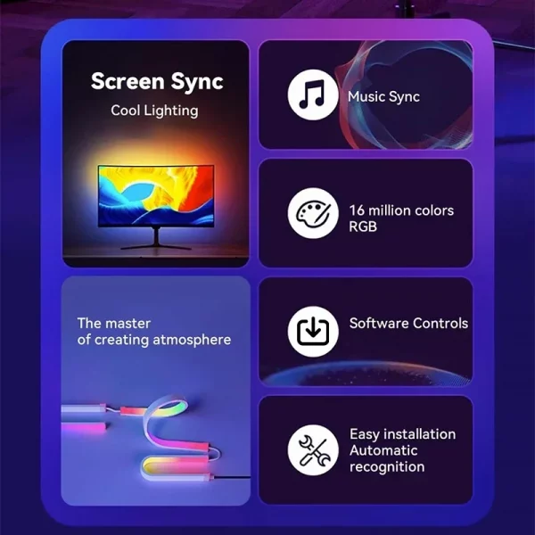 S9e70cba544234b0890695a4e37088604n.webp Smart Ambient PC Display Sync Computer Monitor Backlight LED Strip Light RGB Color DIY Game Holiday Atmosphere Decor Lamp