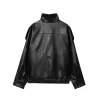 MUJER Faux Leather Women's Jacket Black Oversize Bomber Jackets for Women Outerwears Winter Overcoat Female Fashion Jacket Woman