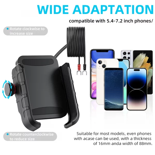 Motorcycle Phone Mount with  Charger USB C 20W Fast Charging Port Waterproof Motorcycle Cell Phone Holder Cradle