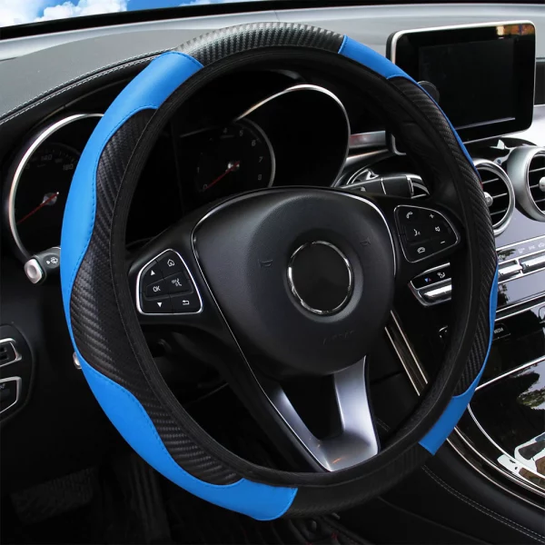 Sa26b679f235d4e11b874abfd71274c32m.webp Car Steering Wheel Cover Breathable Anti Slip PU Leather Steering Covers Suitable 37-38.5cm Auto Decoration Carbon Fiber