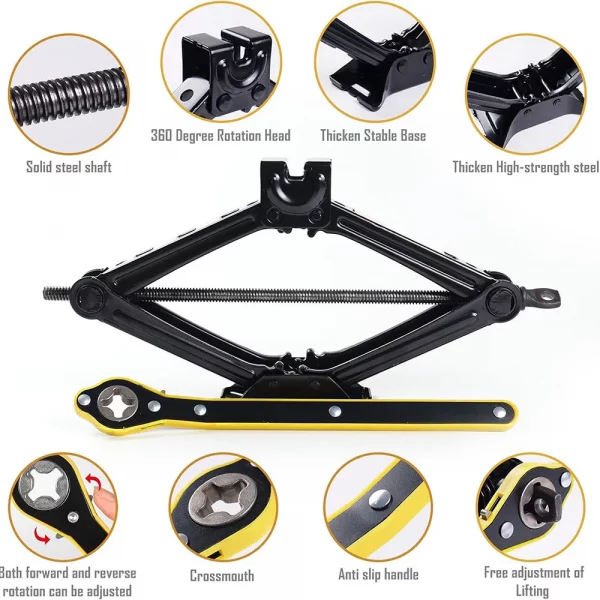 Sa4edc123c5a342a99dbf78c086585afdR.webp 2T/3T Car Scissor Jack Auto Emergency Crank Lift Stand Labor-Saving Repair & Tire Replacement Tool with Wrench for SUV Vehicles