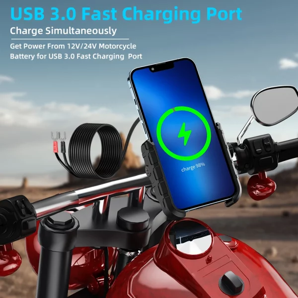 Motorcycle Phone Mount with  Charger USB C 20W Fast Charging Port Waterproof Motorcycle Cell Phone Holder Cradle