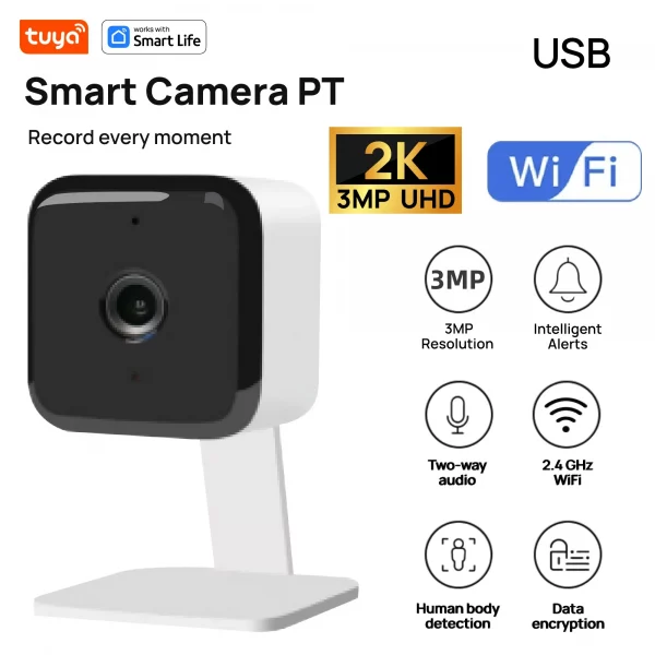 Sa57774cfc1c74e4b88f2e85c9508e36eM.webp Tuya Smart 1080p Wi-Fi Smart Home Security Camera 2MP, HD,Real-time APP Alerts, 2-Way Audio, with Motion Tracking for Baby & Pet