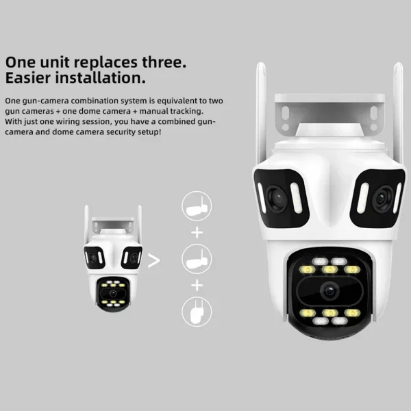 KERUI Outdoor WIFI IP Camera Three Lens Triple Screen 10x Zoom PTZ Auto Tracking Security Protection CCTV Video Surveillance