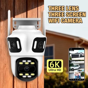 KERUI Outdoor WIFI IP Camera Three Lens Triple Screen 10x Zoom PTZ Auto Tracking Security Protection CCTV Video Surveillance