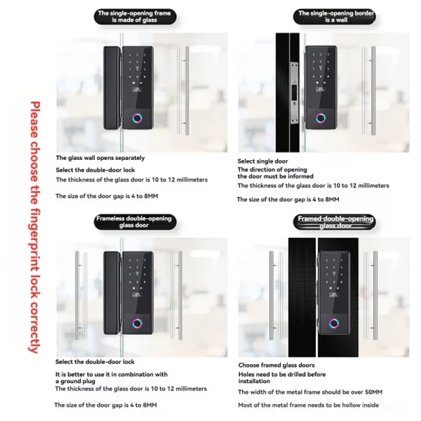 ELECT-Tuya Smart Home Fingerprint Lock With Biometric Access For Sliding Glass Doors Electronic Glass Door Lock